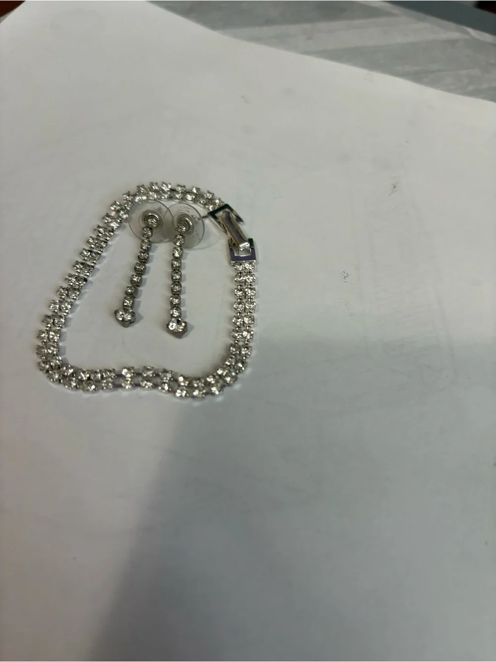 Silver-Tone Crystal Tennis Bracelet and Drop Earrings Set